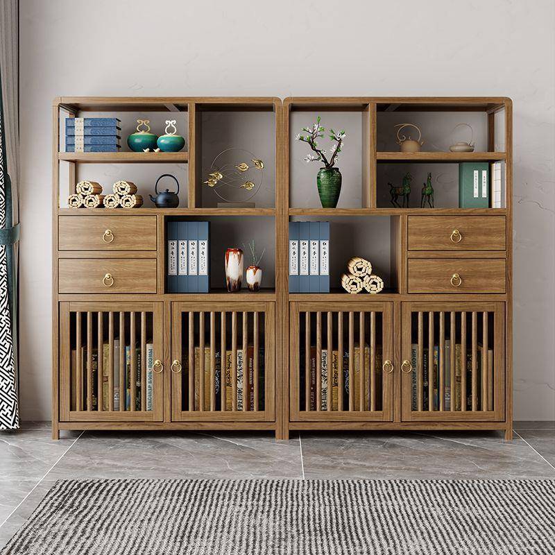 实木古博古架胶架储物架橡木置物架落中式茶具柜子书架地博客厅茶