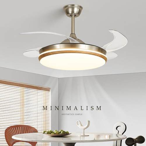 2025新款隐形静音简约护眼客厅电扇吊灯胡桃木色吊扇灯一体风扇灯