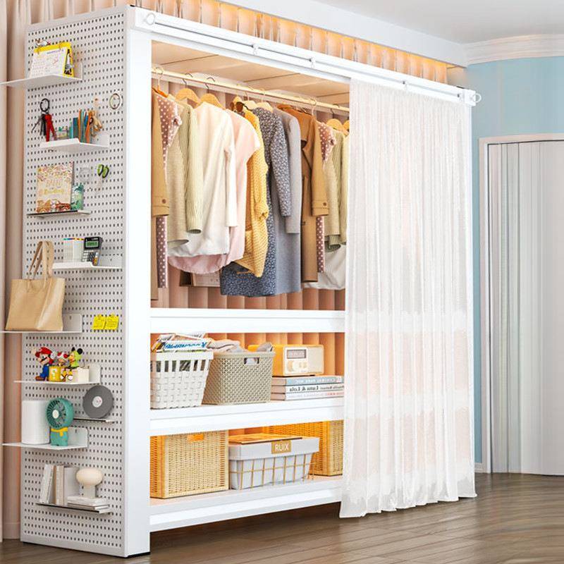 货架衣柜开放式衣架置物架带遮挡帘收纳加厚多层出租屋简易衣帽架