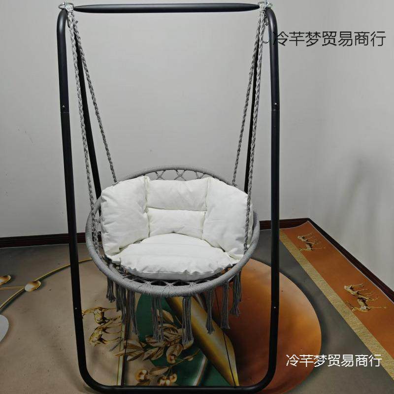 吊椅室内单人家用阳台秋千网篮棉绳编织藤椅流苏秋千懒人椅