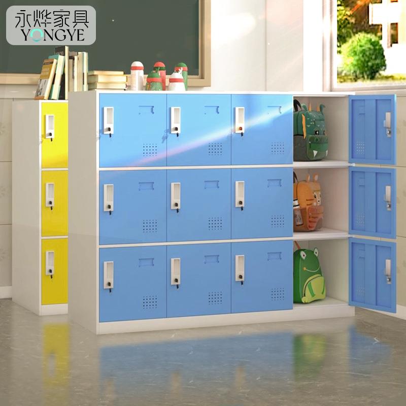 钢制学生书包柜彩色更衣柜员工带锁铁皮储物拆装柜存包收纳资料柜