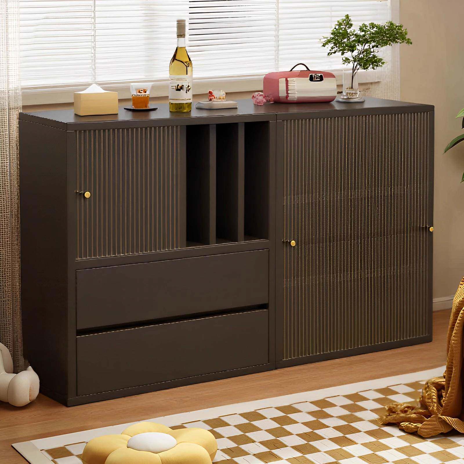 实木书柜自由组合卡莱克日式矮柜家用防尘收纳靠墙带柜门储物柜子