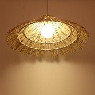 藤编草帽吊灯创意个性田园吊灯卧室餐厅农家乐藤艺复古艺术斗笠灯