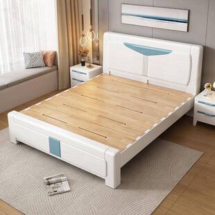 全实木床白色榫卯结构1.8米主卧双人大床现代简约橡木储物单人床