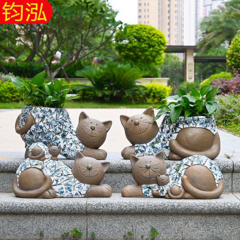 别墅庭院装饰花园摆件户外创意花猫仿真动物摆设天台阳台造景布置
