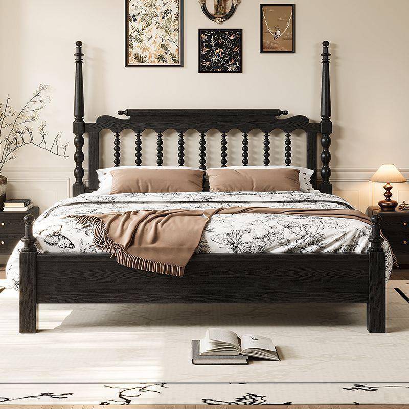 法式复古全实木床美式温莎床双人床婚床主卧实木串珠床简约现轻奢