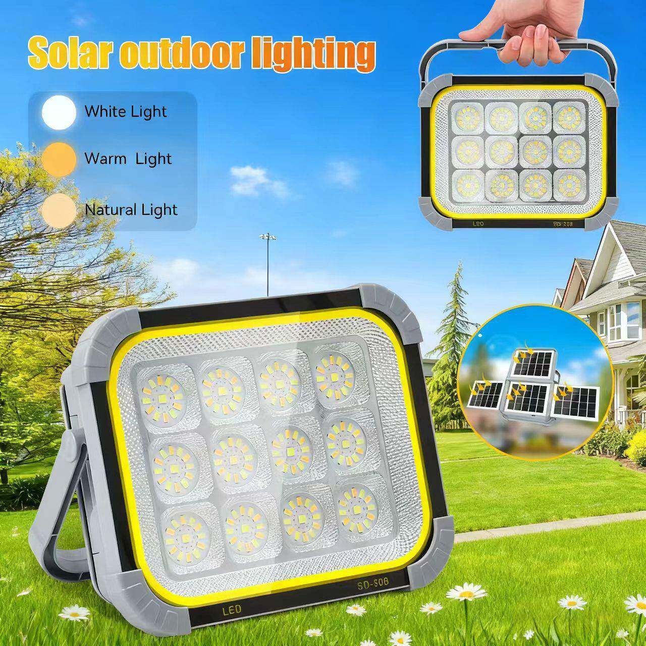 新款太阳能户外超亮强光大容量防水大功率充电式投光灯应急照明灯