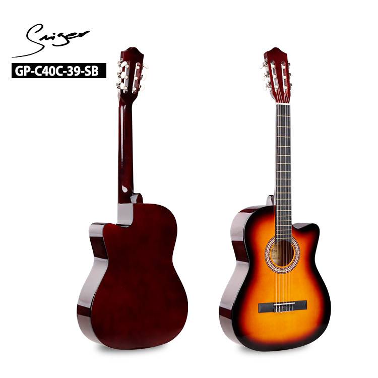 源头吉他厂39寸缺角古典木质 吉它可装电箱 初学者练习guitar