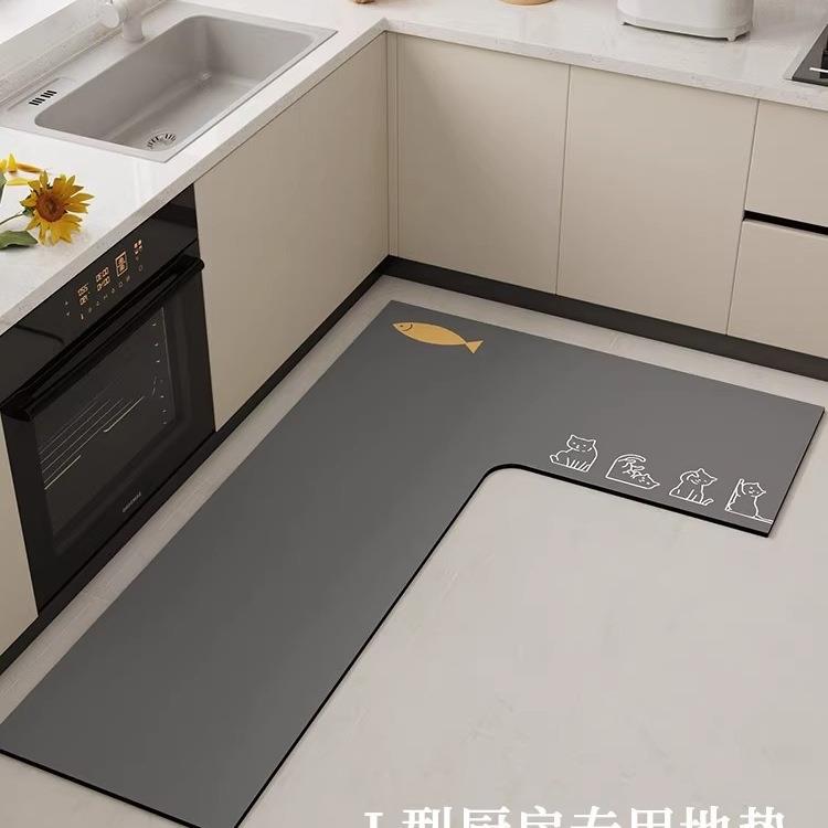 L型厨房地垫硅藻泥吸油吸水速干地毯防水防油免打理脚垫耐脏防滑