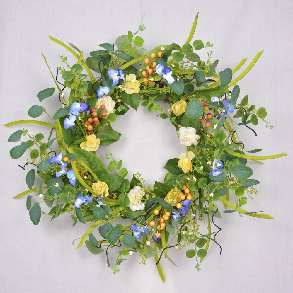 仿真尤加利叶花环春夏装饰亚马逊货源家居门饰挂件春季浆果花环