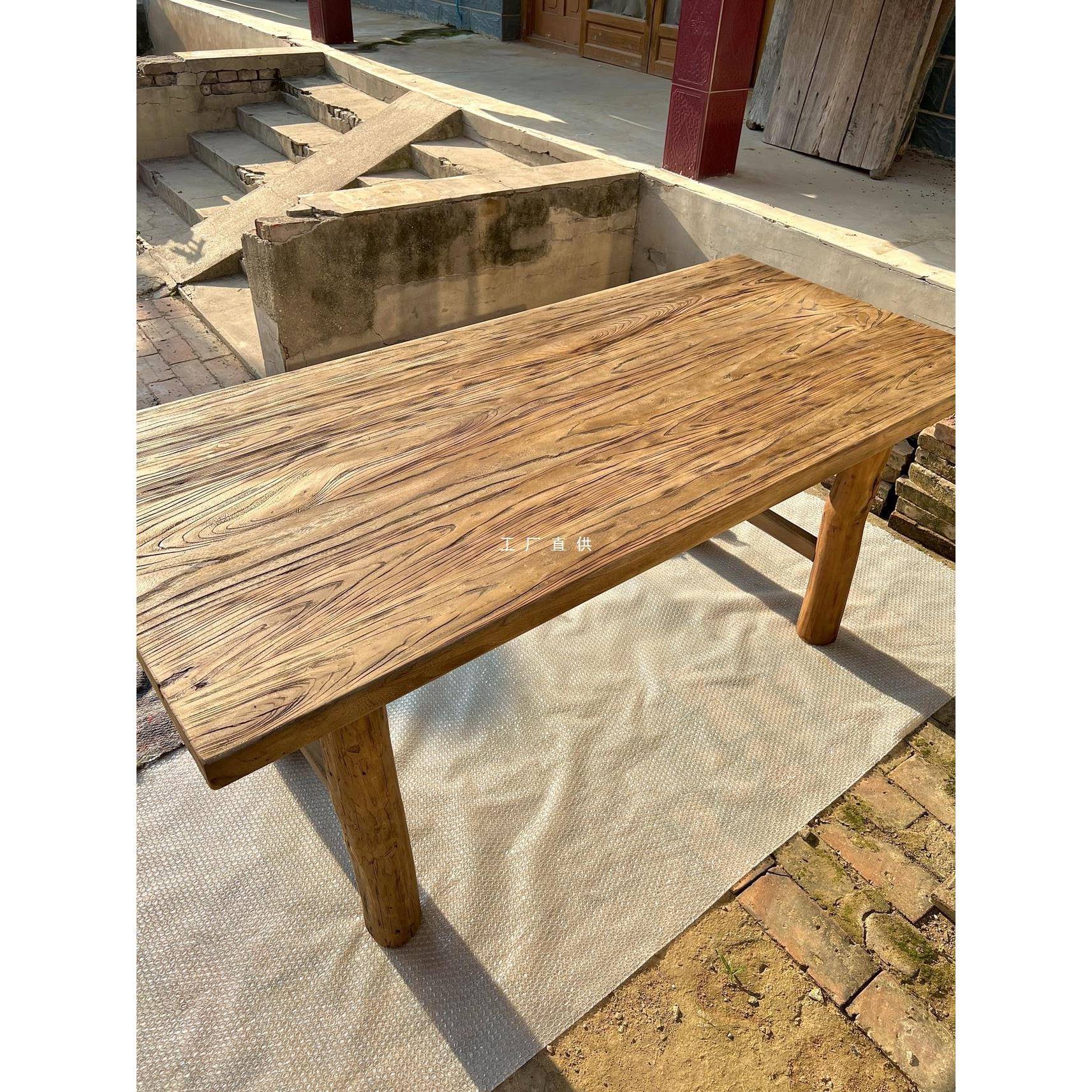 老榆木桌子复古茶桌原木实木桌子吧台长桌书桌餐桌阳台桌民宿定