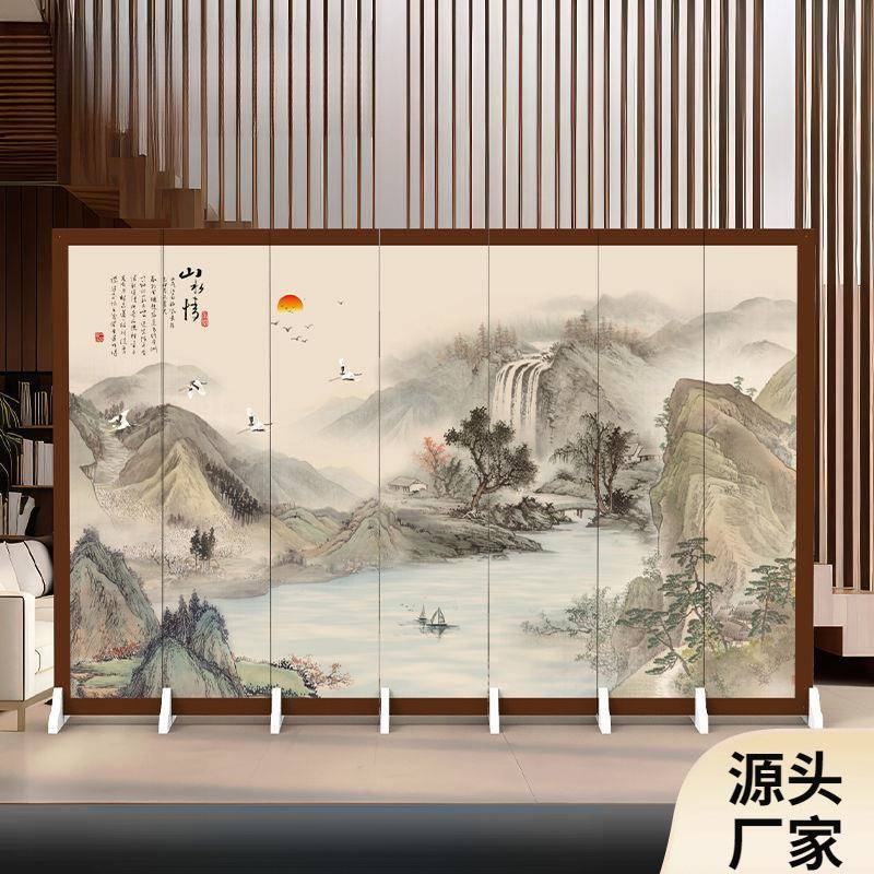 中式叠遮挡关可移动折99966墙办公室山水画仿古折屏玄隔屏风断客