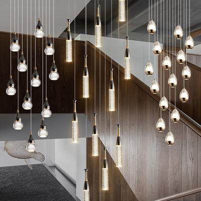 新款创意水晶楼梯吊灯大堂展厅酒店现代简约轻奢旋转楼梯长线吊灯