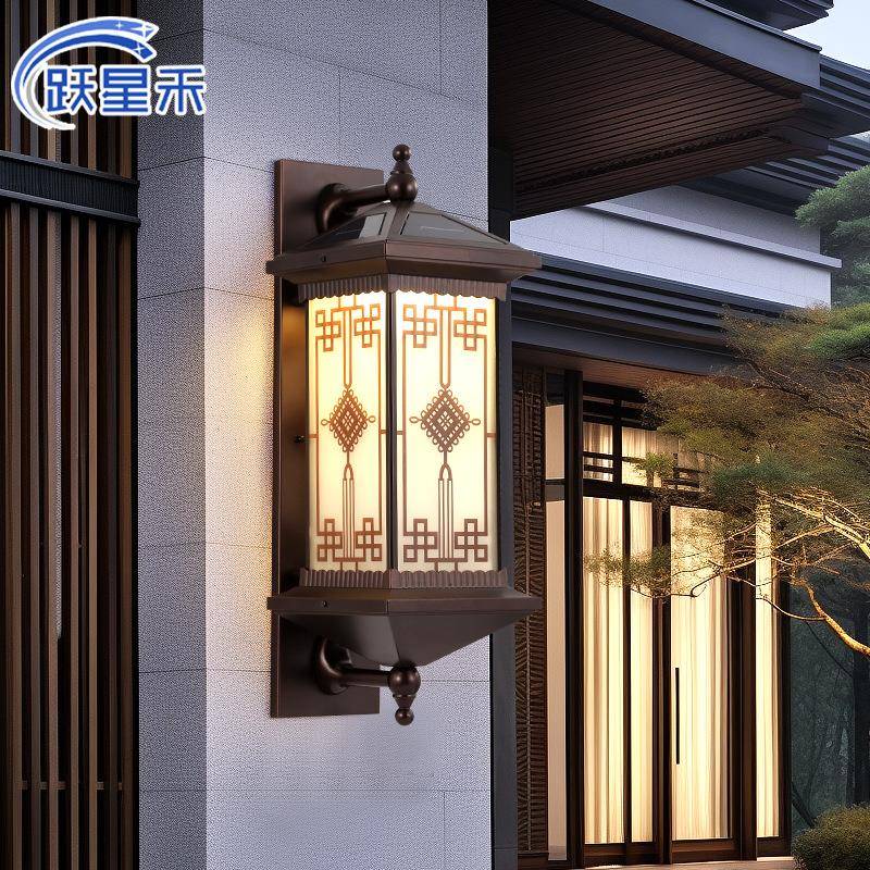 中国结太阳能壁灯新中式别墅大门走廊阳台庭院户外露台灯室外防水