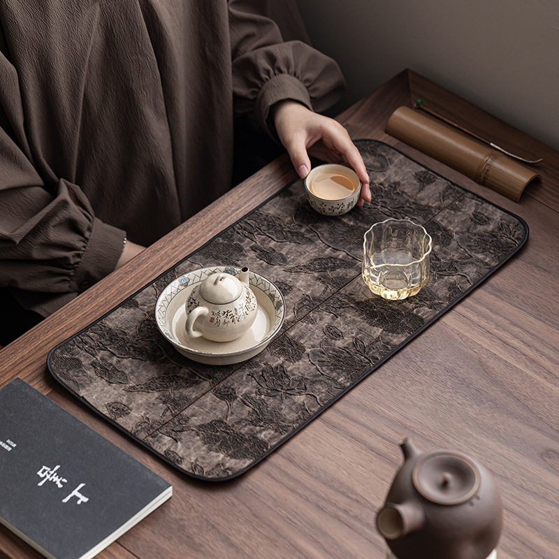 香云纱短款茶席复古干泡垫高档防水茶桌茶具隔热垫子中式双面布垫