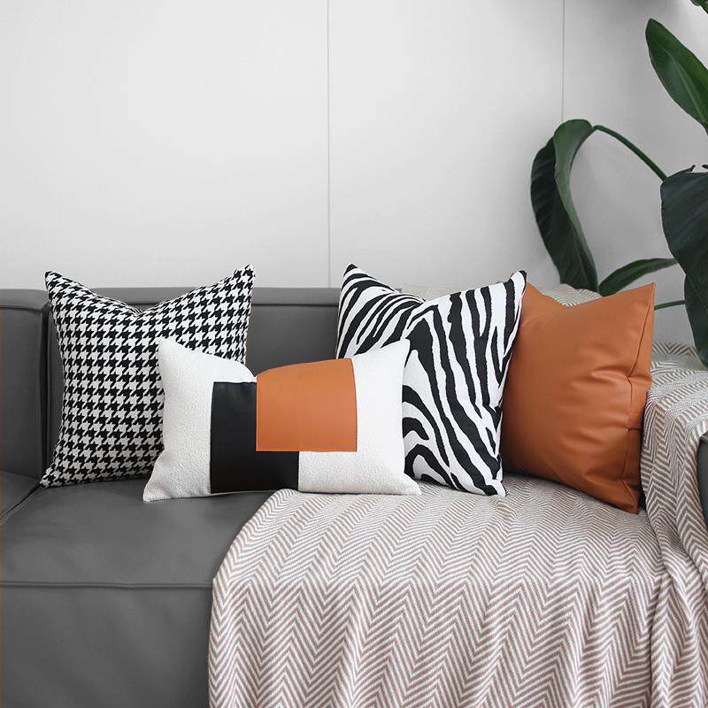 现代轻奢橙色沙发抱枕靠垫套不含芯45x45x50客厅感千鸟格靠枕