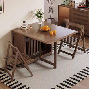 现代简约折叠全实木餐桌家用小户型伸缩多功能桌椅组合长方形吃饭