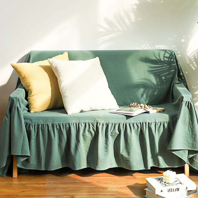 ?法式纯棉简约沙发盖巾全包沙发套罩纯色沙发布轻奢感盖布定