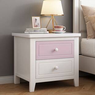 美式烤漆床头柜实木纯白色儿童男女生房间家用卧室抽屉储物床边柜