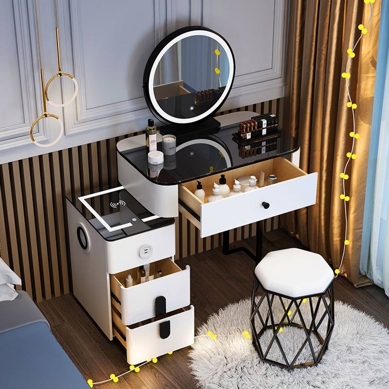 化妆桌轻奢女生卧室简约现代梳妆台凳子无线充电床头柜靠背花瓣椅