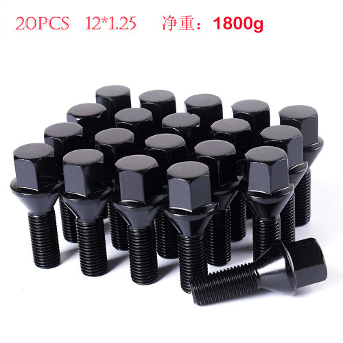 20件装黑色m12x1.25 19mm 实心一体六角轮爪螺栓 26mm