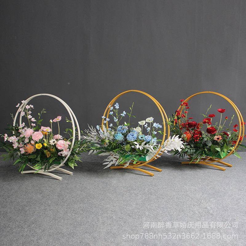 铁艺婚具婚庆庆铁艺花篮顶绢花道路引婚礼酒店桌花摆BJV件吊圆环