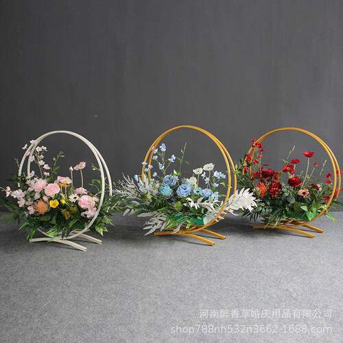 铁艺婚具婚庆庆铁艺花篮顶绢花道路引婚礼酒店桌花摆BJV件吊圆环
