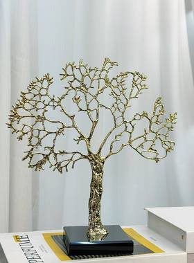 现代轻奢风真空电镀水晶底座幸福树家居摆件发财树玄关装饰品