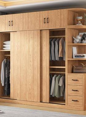 家衣柜用卧室推拉门实木衣原木小户型移门收64239纳柜租出房儿童