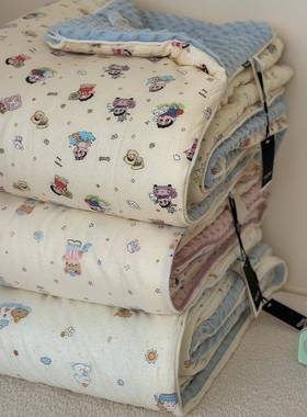 CELING秋冬一面全棉双层纱一面保暖安抚豆豆绒绗缝一体单双人被芯