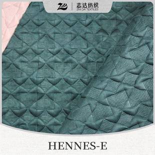 新款绗缝几何纹磨砂皮布软包装饰面料HENNES-E