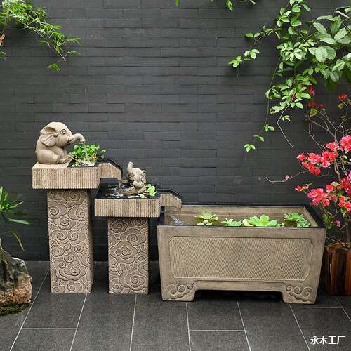户外鱼池HWJ造景院落地大水景室成品庭鱼缸流水摆件环循水水系外