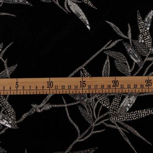 丝绒子珠亮片绣花国E21546-A风竹刺绣管面料