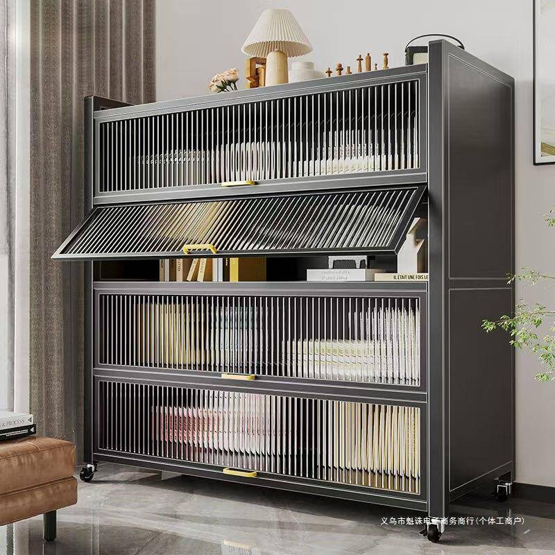 加厚钢制展柜储物柜家用多层落地置物架防尘书柜带门收纳柜可移动