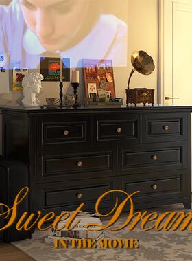 0J美式实木斗柜主卧床尾柜子靠墙黑色复古五六斗柜小立柜储物收纳