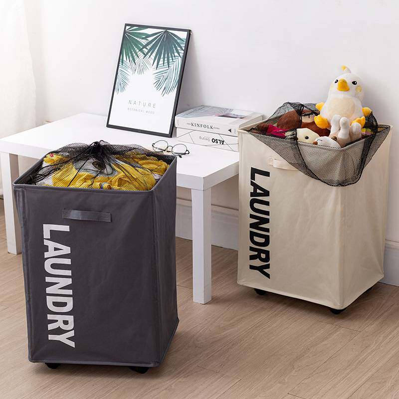 家用布艺装脏衣服框收纳筐脏衣篮衣物可折叠带轮子洗衣篮子衣篓
