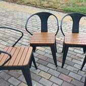 露天室外桌椅 庭院塑木椅子阳台家具 咖啡店户外桌椅组合 5件套