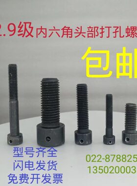 12.9级8M10DIN912内六角头部打孔打眼带孔螺栓罗丝钉穿钢丝不锈钢