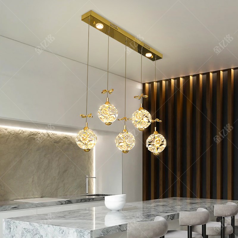 餐厅吊灯现代简约创意三头饭厅餐桌灯高I级感网红轻奢水晶灯吧台