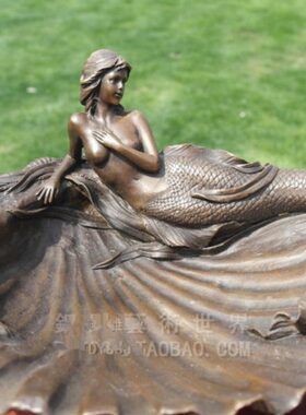 铜雕塑美人鱼花盆创意实用果盘工艺品欧式摆件纯手工客厅桌面摆设