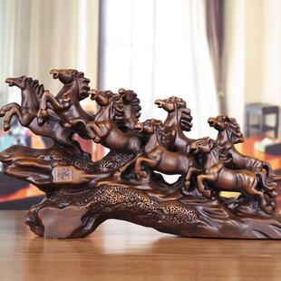 实木雕八骏马摆件大号八骏图办公室桌面工艺礼品摆饰公司开 业乔