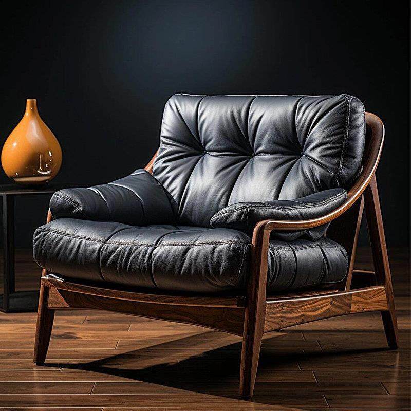宋氏美学胡桃木真皮沙发椅单人休闲客厅阳台实木躺椅现代老虎椅