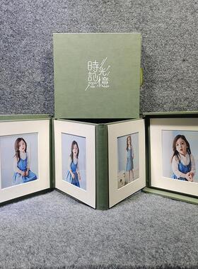 方形皮革绿色时光记忆折叠拉拉相册摆台儿童婚纱影楼时尚照片定制