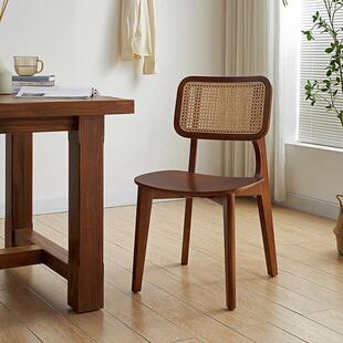 藤编实木餐椅家用餐厅民宿中古风侘寂风靠背网红复古北欧藤椅凳子