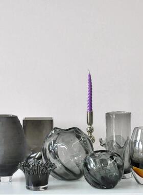 烟色灰色花瓶2504M05 手工器皿 人工吹制 外贸出口 家居花瓶 摆件