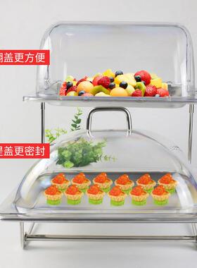 双层不锈钢双层Y232点心蛋糕盘多水果盘带层盖防尘自餐甜品台展助