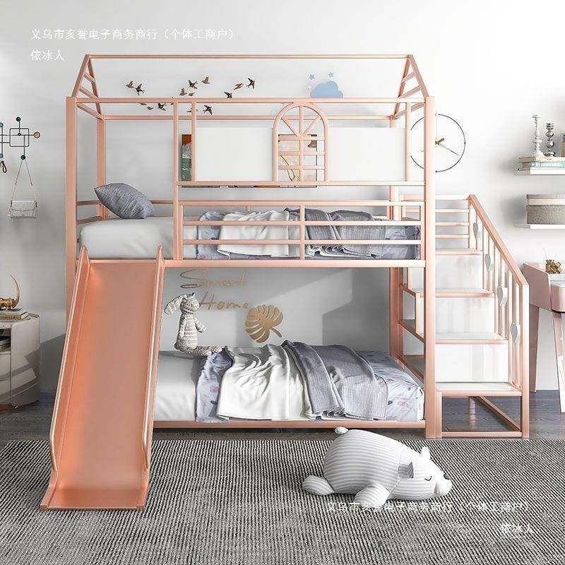 依冰人现代简约儿见描述童床上下床双高低母床带层滑滑梯子艺高架