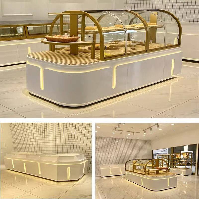 面包柜弧形玻璃展示柜面包中岛柜蛋糕店模型展示柜烘培边柜展示架