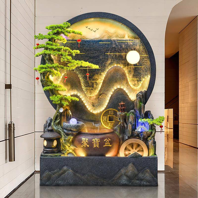 约简水幕墙流水喷泉招财摆件假山别墅院落客厅景观风TQS水轮地屏