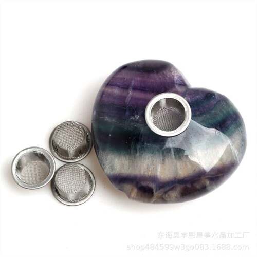 1PC Natural Rainbow Fluorite Quartz Crystal Love Heart Smoki